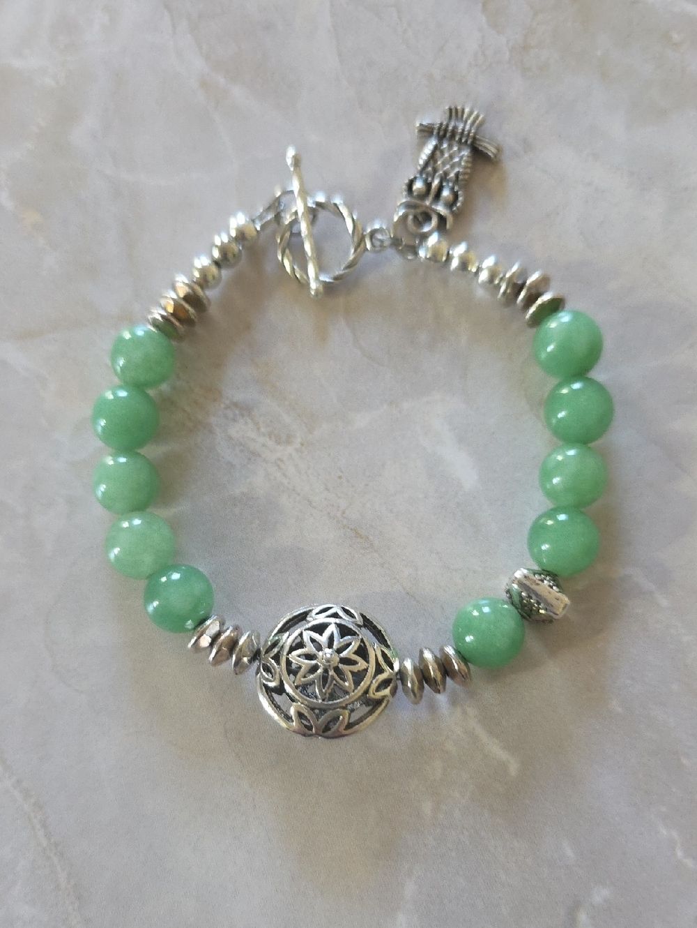 Green Beaded Silver Accent Women's Bracelet - Brand